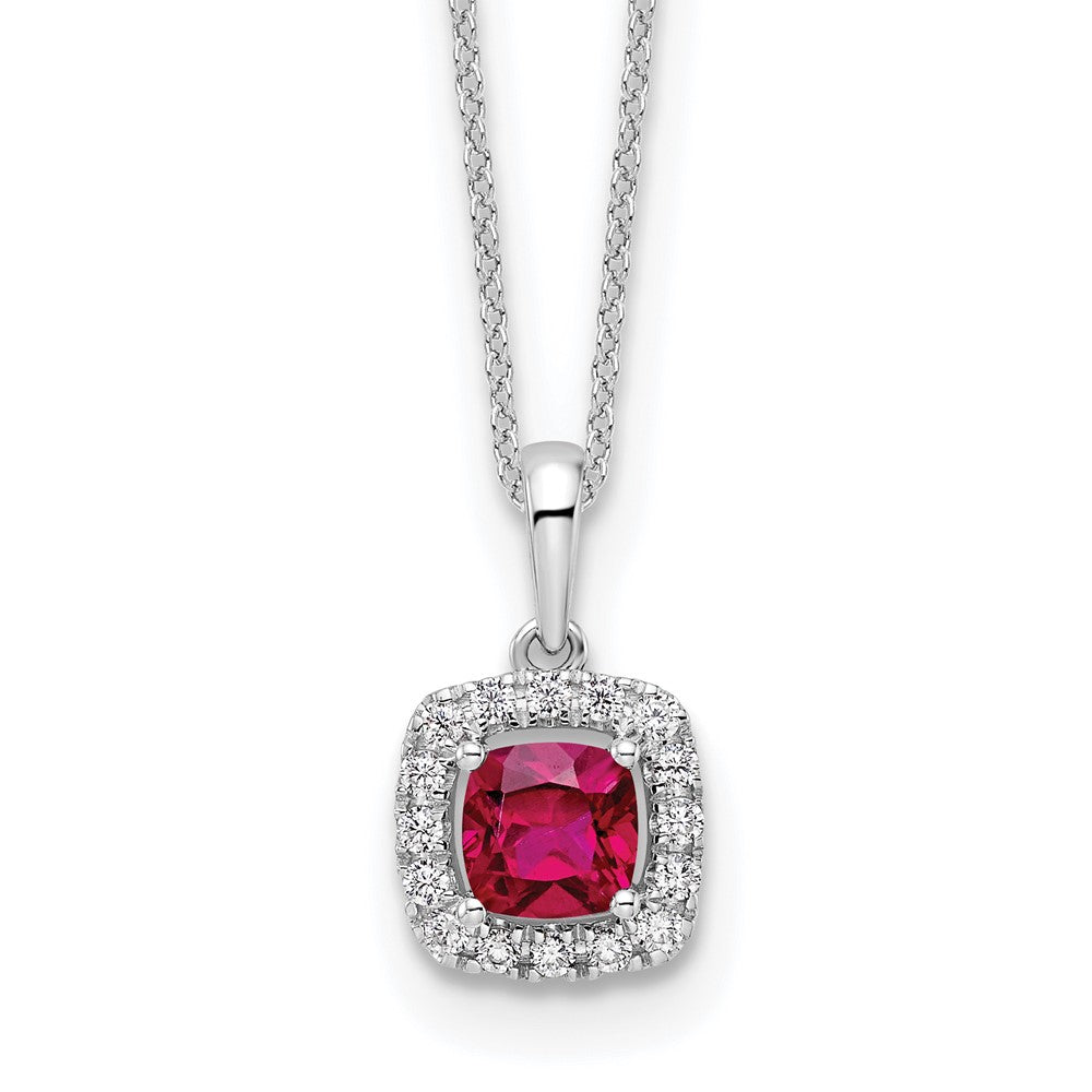 10K White Gold Lab Grown VS/SI FGH Dia and Created Ruby Pendant Necklace