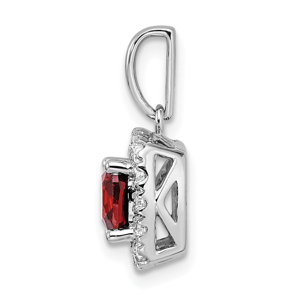 14K White Gold Lab Grown VS/SI FGH Dia and Garnet Halo Pendant