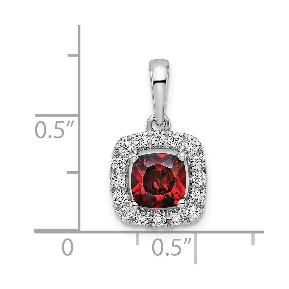 14K White Gold Lab Grown VS/SI FGH Dia and Garnet Halo Pendant