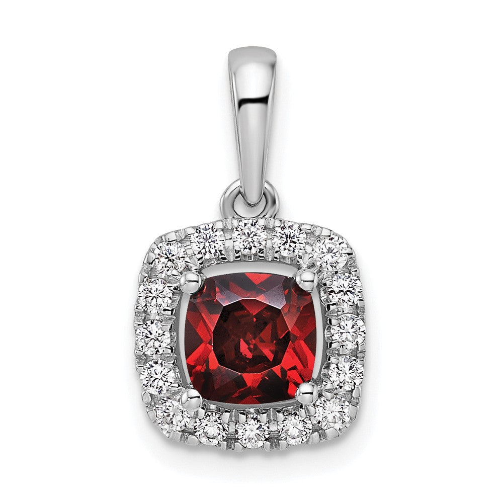 14K White Gold Lab Grown VS/SI FGH Dia and Garnet Halo Pendant