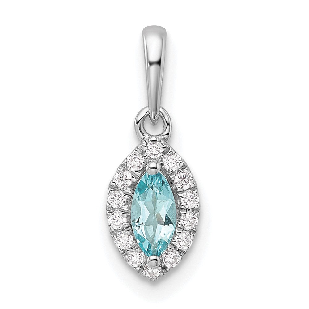 14K White Gold Lab Grown VS/SI FGH Dia and Aquamarine Pendant