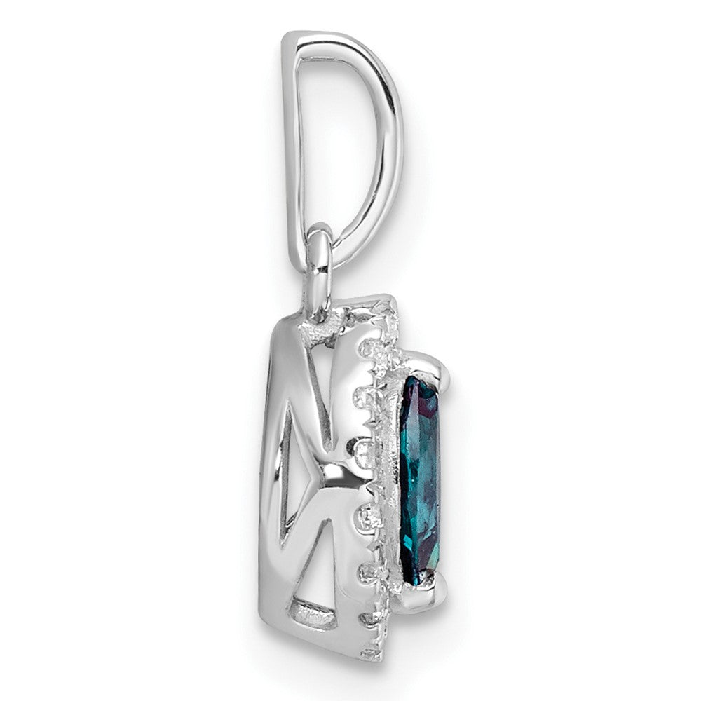 14K White Gold Lab Grown VS/SI FGH Dia and Created Alexandrite Pendant