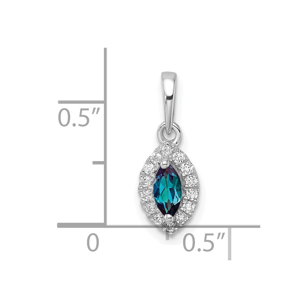 14K White Gold Lab Grown VS/SI FGH Dia and Created Alexandrite Pendant