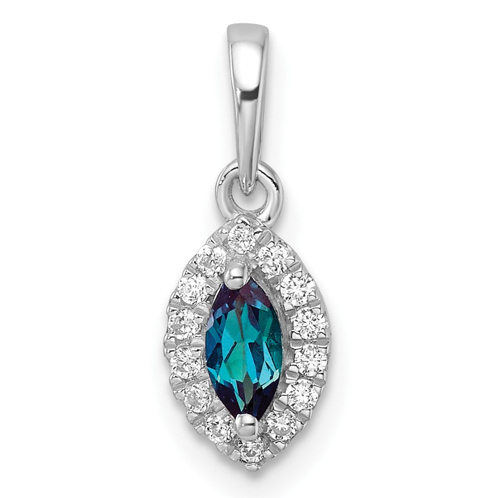 14K White Gold Lab Grown VS/SI FGH Dia and Created Alexandrite Pendant