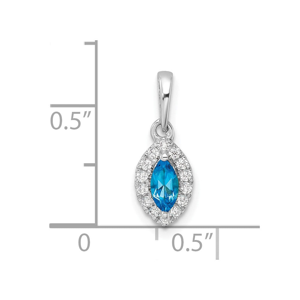 14K White Gold Lab Grown VS/SI FGH Dia and Blue Topaz Pendant