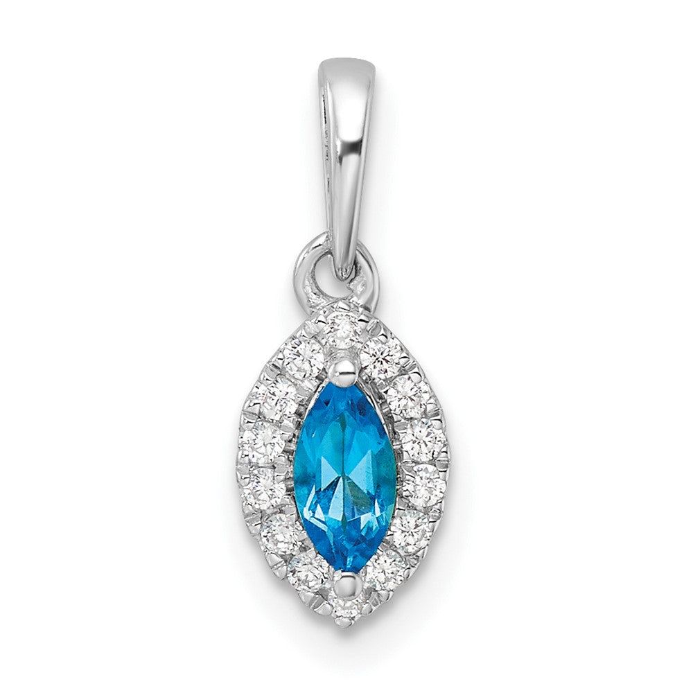 14K White Gold Lab Grown VS/SI FGH Dia and Blue Topaz Pendant