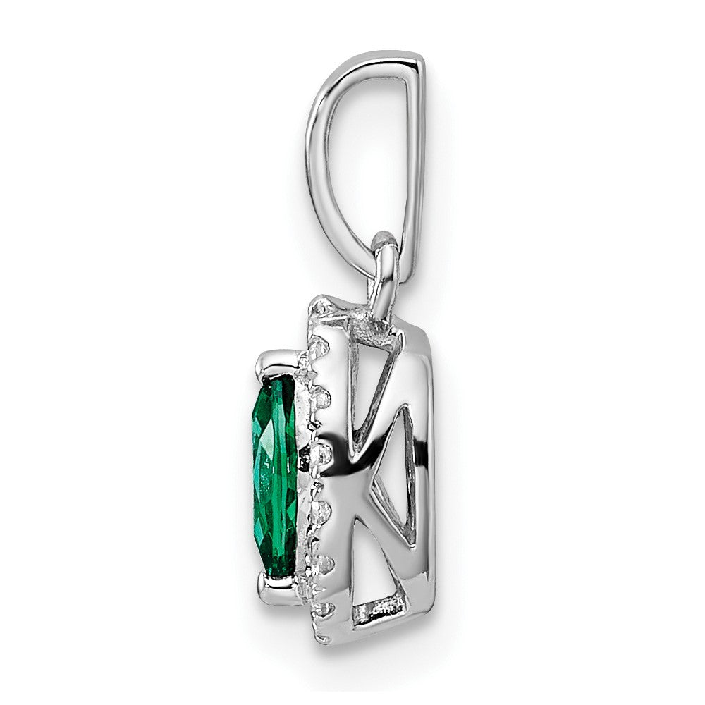 14K White Gold Lab Grown VS/SI FGH Dia and Created Emerald Pendant