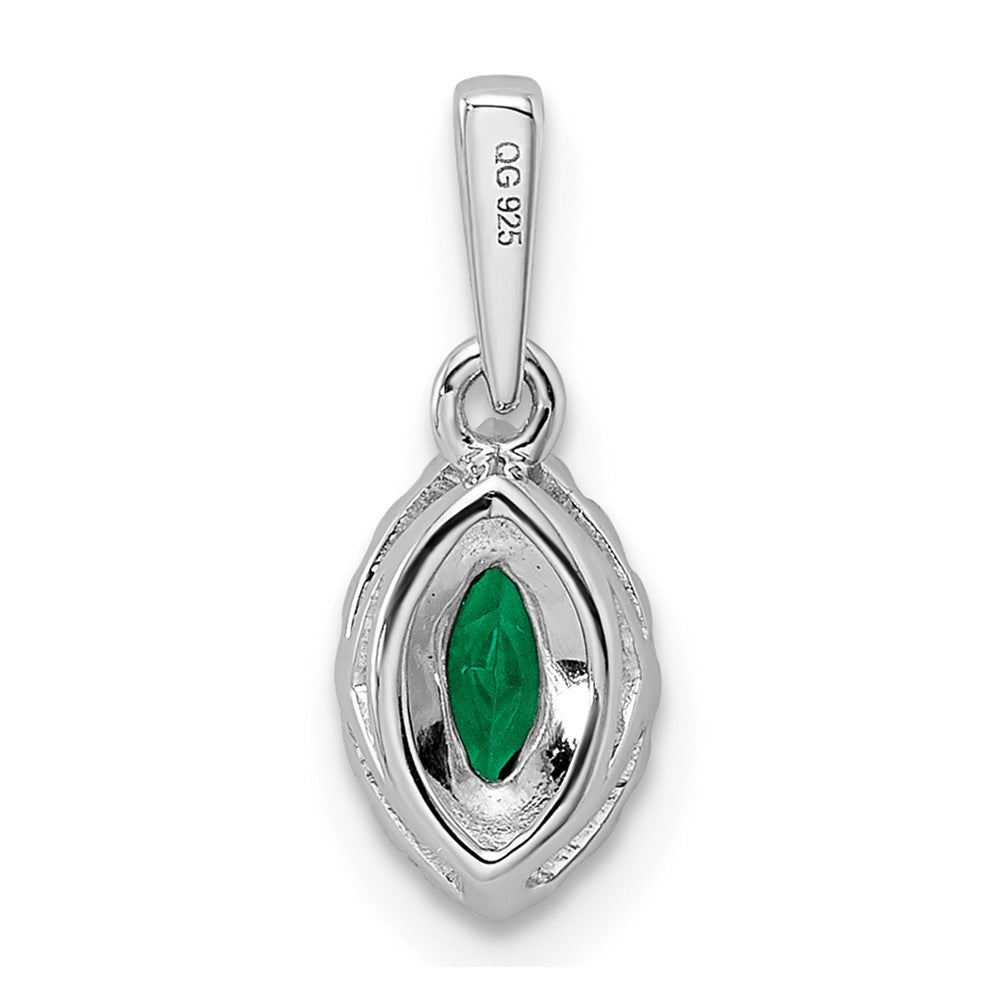 14K White Gold Lab Grown VS/SI FGH Dia and Created Emerald Pendant