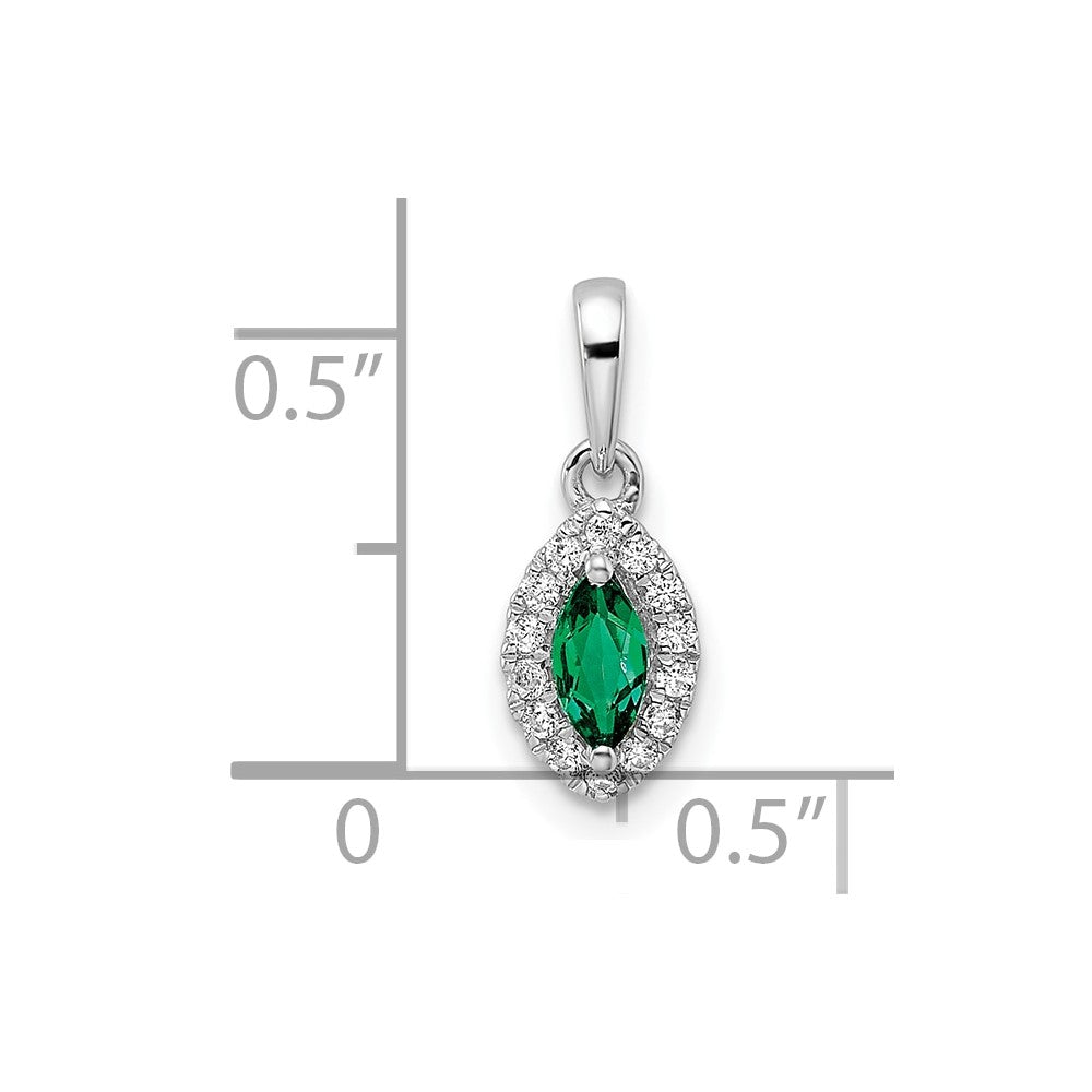 14K White Gold Lab Grown VS/SI FGH Dia and Created Emerald Pendant