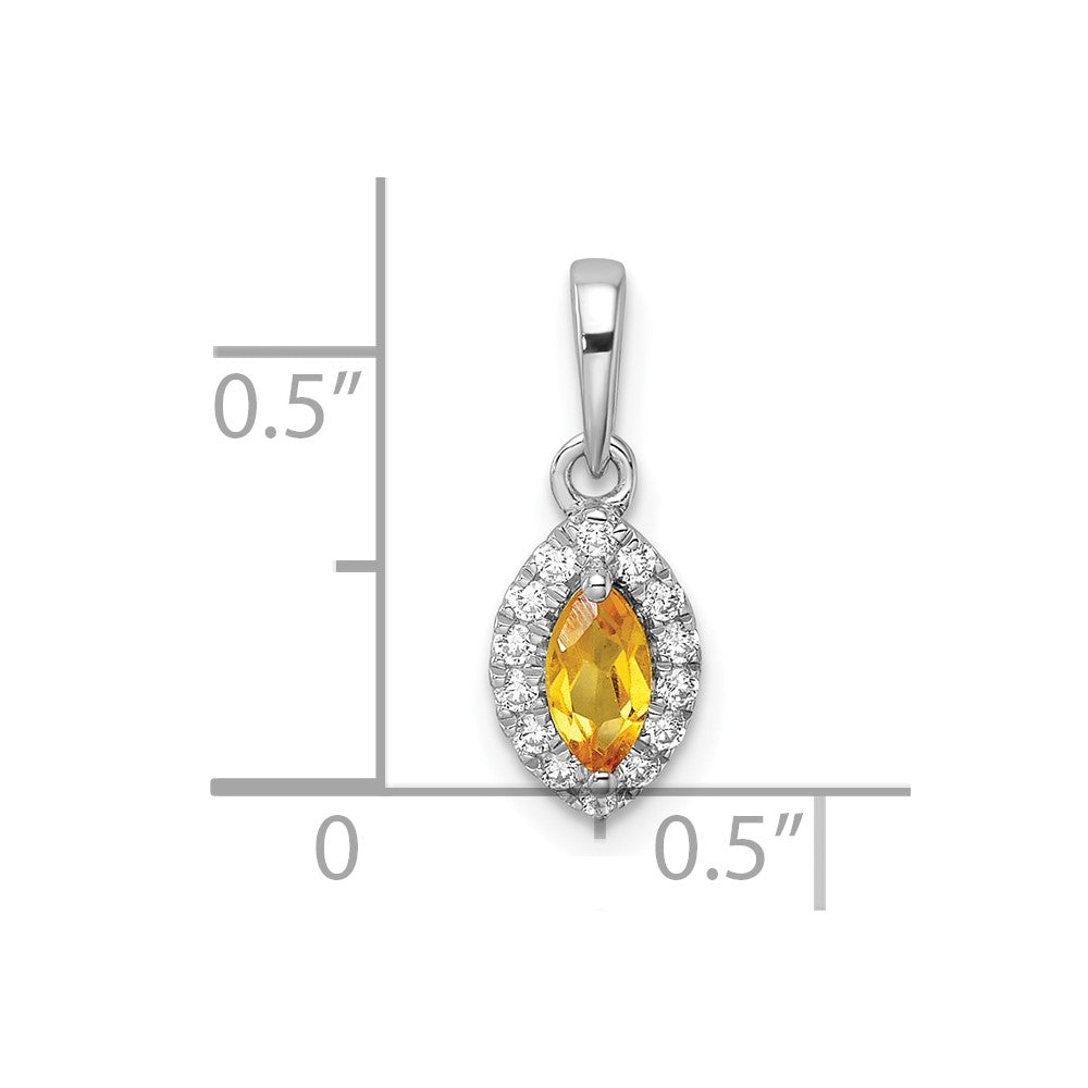 14K White Gold Lab Grown VS/SI FGH Dia and Citrine Pendant