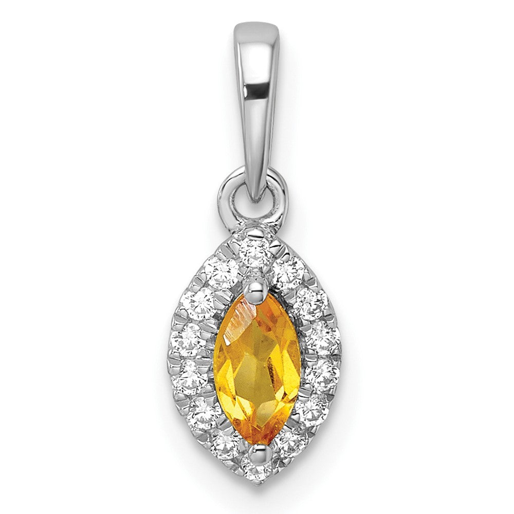 14K White Gold Lab Grown VS/SI FGH Dia and Citrine Pendant