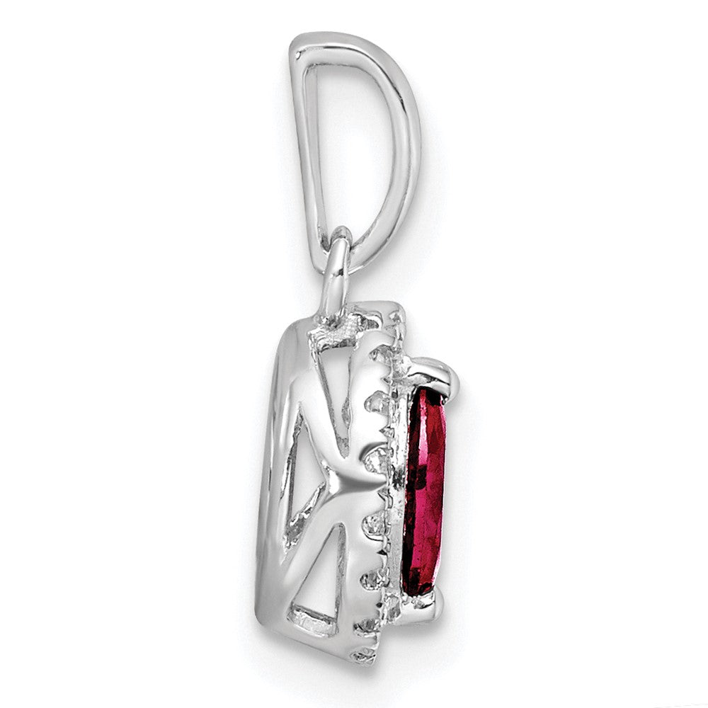 14K White Gold Lab Grown VS/SI FGH Dia and Created Ruby Pendant