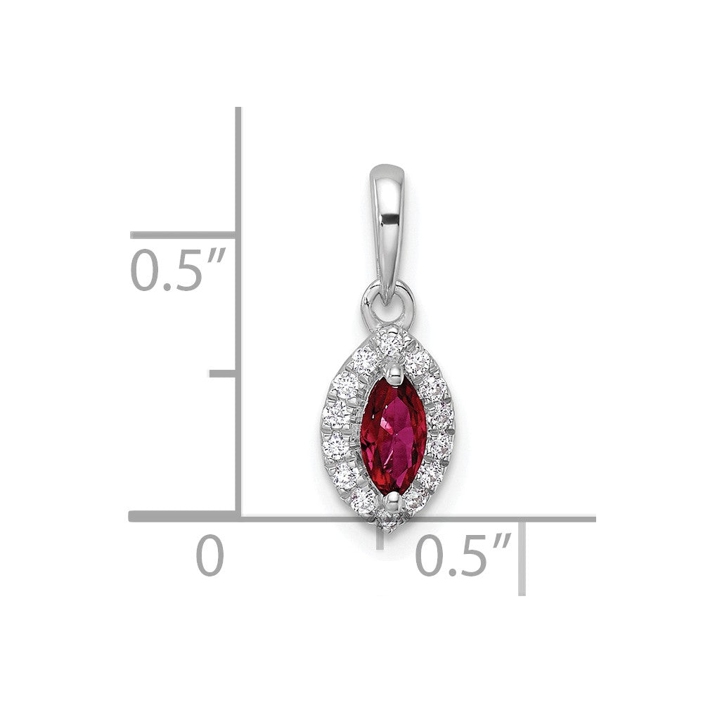 14K White Gold Lab Grown VS/SI FGH Dia and Created Ruby Pendant