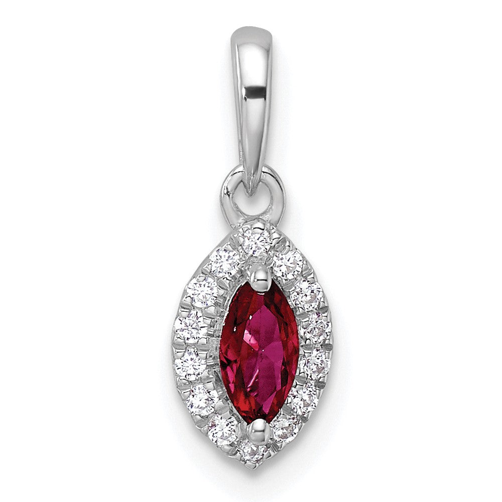 14K White Gold Lab Grown VS/SI FGH Dia and Created Ruby Pendant