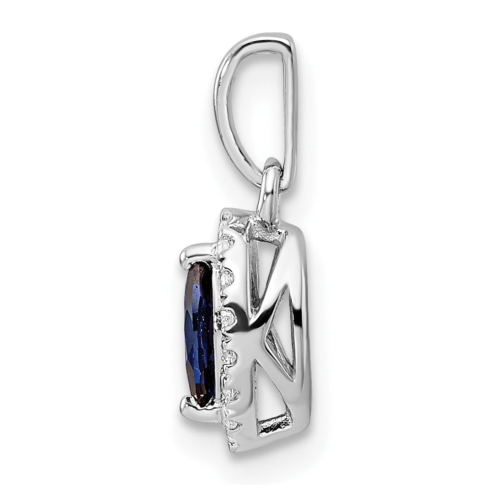 14K White Gold Lab Grown VS/SI FGH Dia and Cr Blue Sapphire Pendant