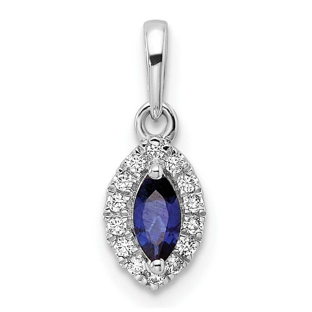 14K White Gold Lab Grown VS/SI FGH Dia and Cr Blue Sapphire Pendant