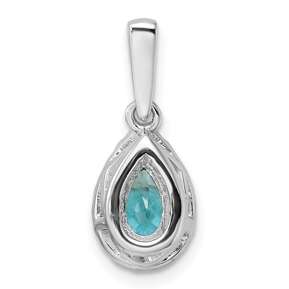 14K White Gold Pure Serenity Lab Grown Diamond Pear Created Paraiba Pendant