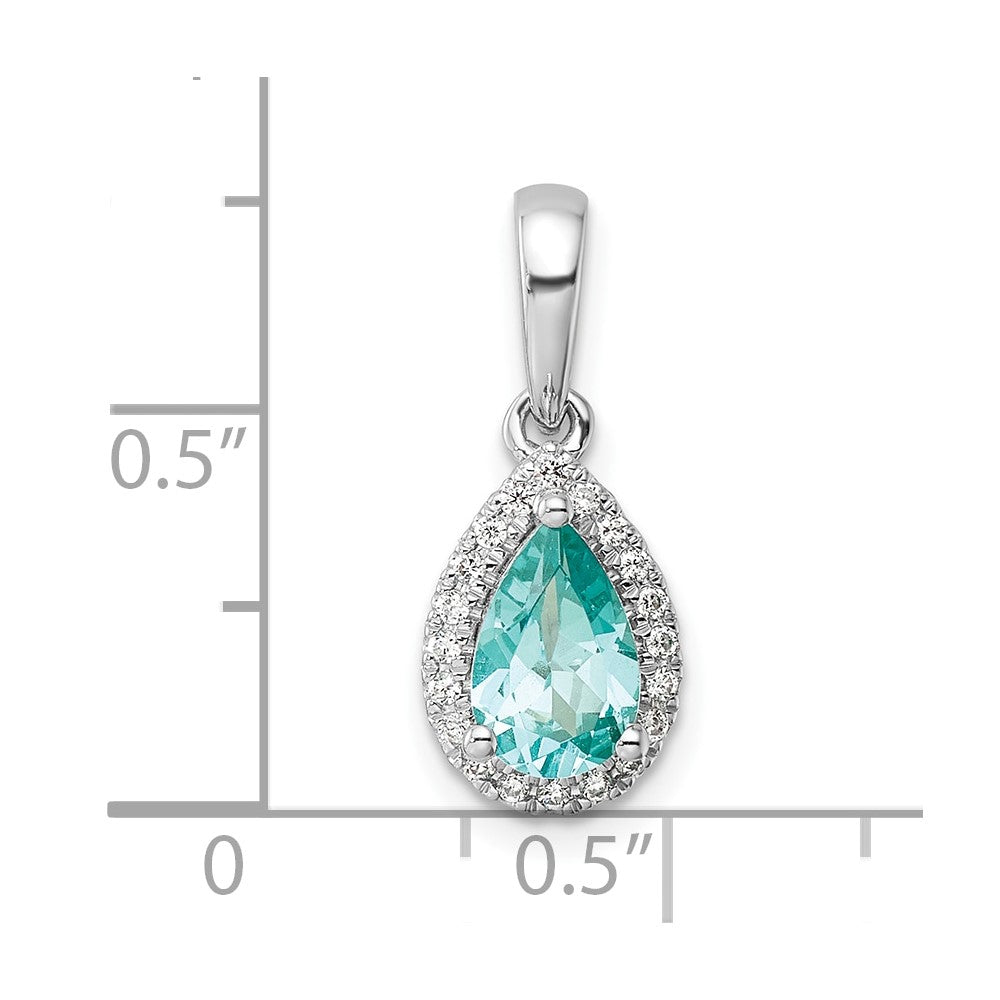 14K White Gold Pure Serenity Lab Grown Diamond Pear Created Paraiba Pendant