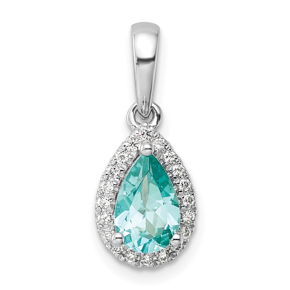 14K White Gold Pure Serenity Lab Grown Diamond Pear Created Paraiba Pendant