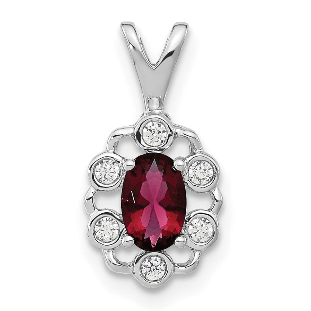 14K White Gold Lab Grown VS/SI FGH Dia and Lab Created Ruby Pendant