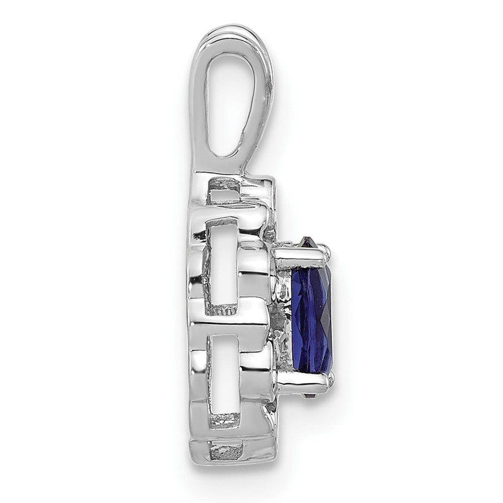 14K White Gold Lab Grown VS/SI FGH Dia and Created Blue Sapphire Pendant