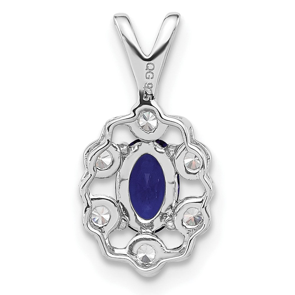 14K White Gold Lab Grown VS/SI FGH Dia and Created Blue Sapphire Pendant