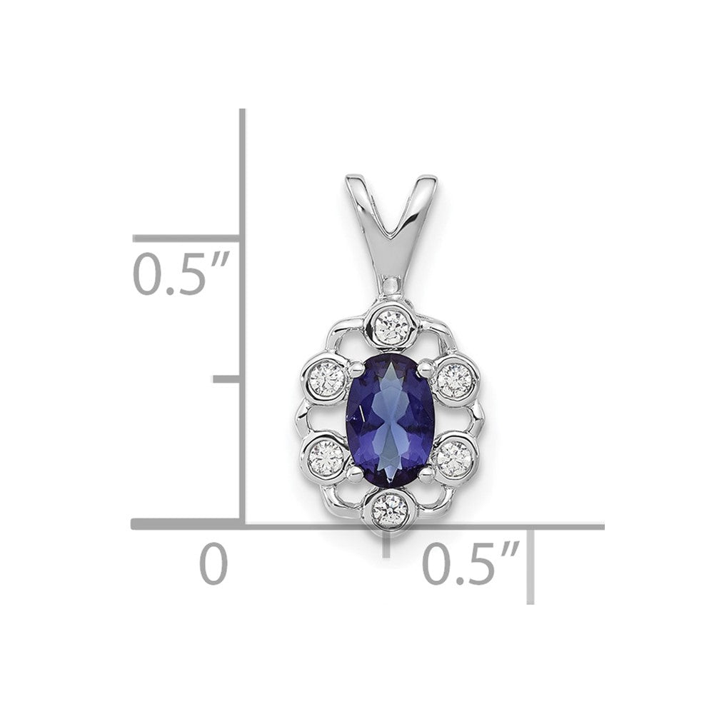 14K White Gold Lab Grown VS/SI FGH Dia and Created Blue Sapphire Pendant