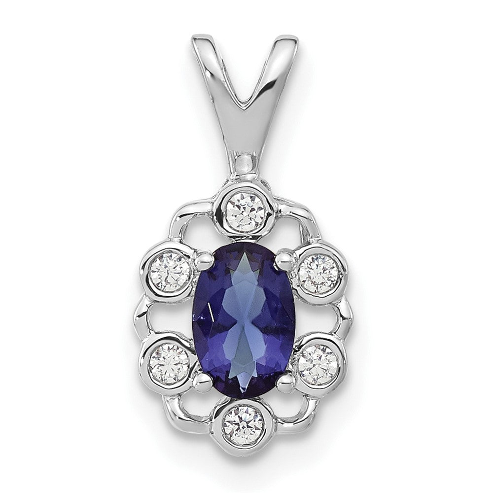 14K White Gold Lab Grown VS/SI FGH Dia and Created Blue Sapphire Pendant