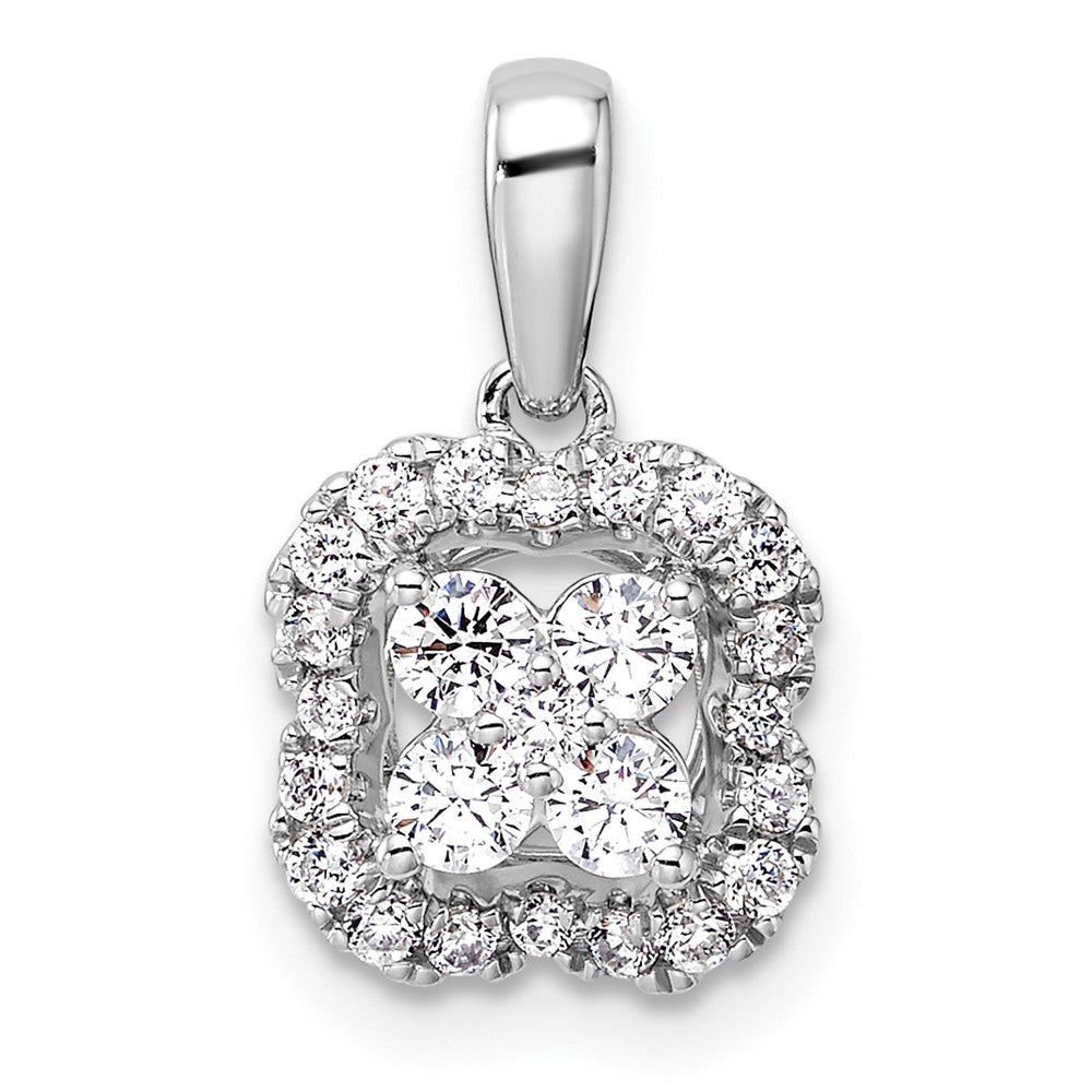 14K White Gold Lab Grown VS/SI FGH Dia Square Halo Pendant