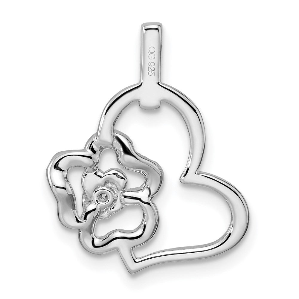 14K White Gold Lab Grown VS/SI FGH Dia Heart and Flower Pendant