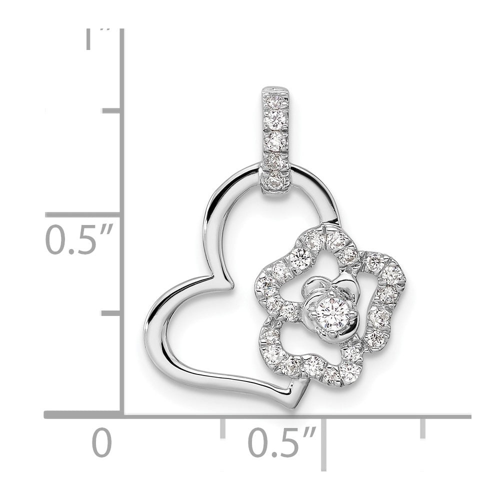 14K White Gold Lab Grown VS/SI FGH Dia Heart and Flower Pendant