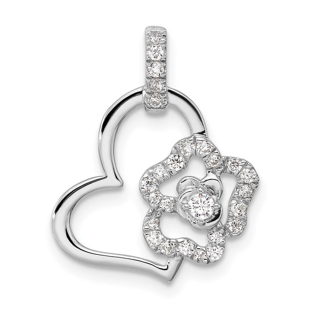 14K White Gold Lab Grown VS/SI FGH Dia Heart and Flower Pendant