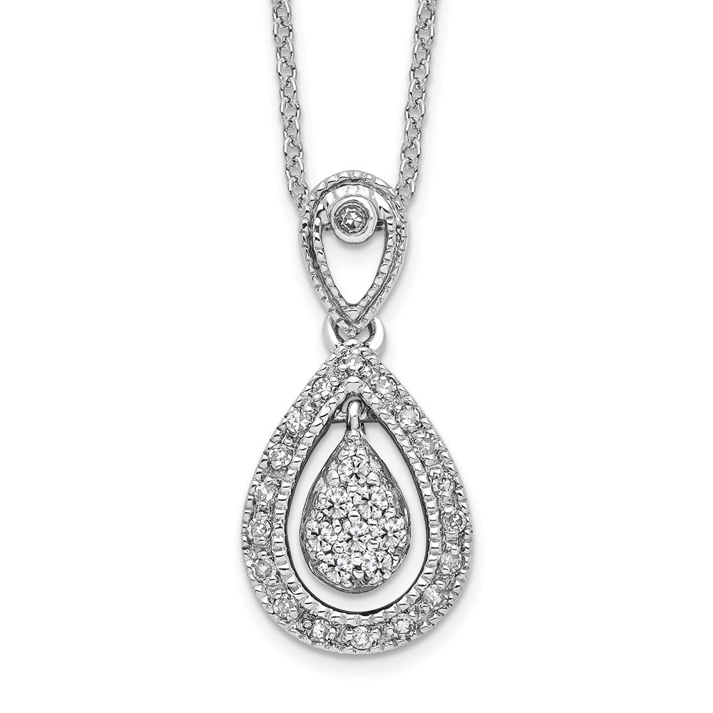 14K White Gold Lab Grown VS/SI FGH Dia Teardrop Pendant Necklace