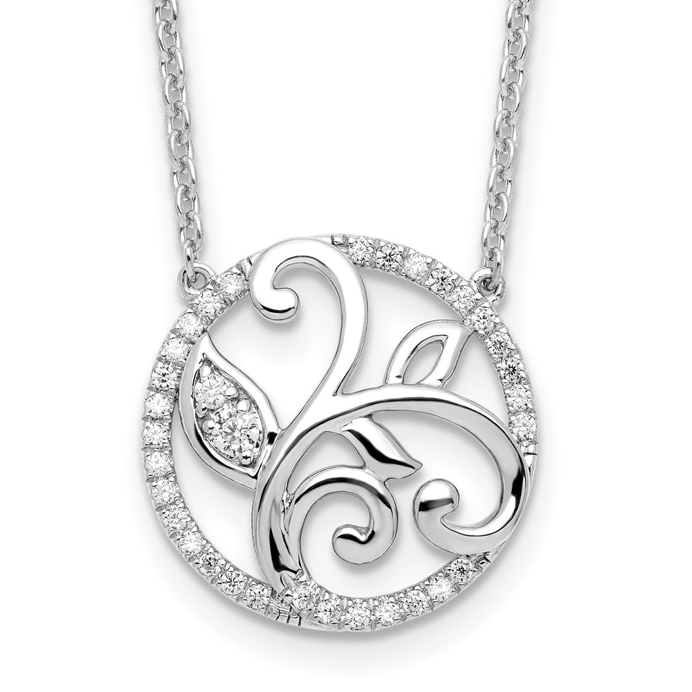 14K White Gold Lab Grown VS/SI FGH Dia Floral Circle Necklace