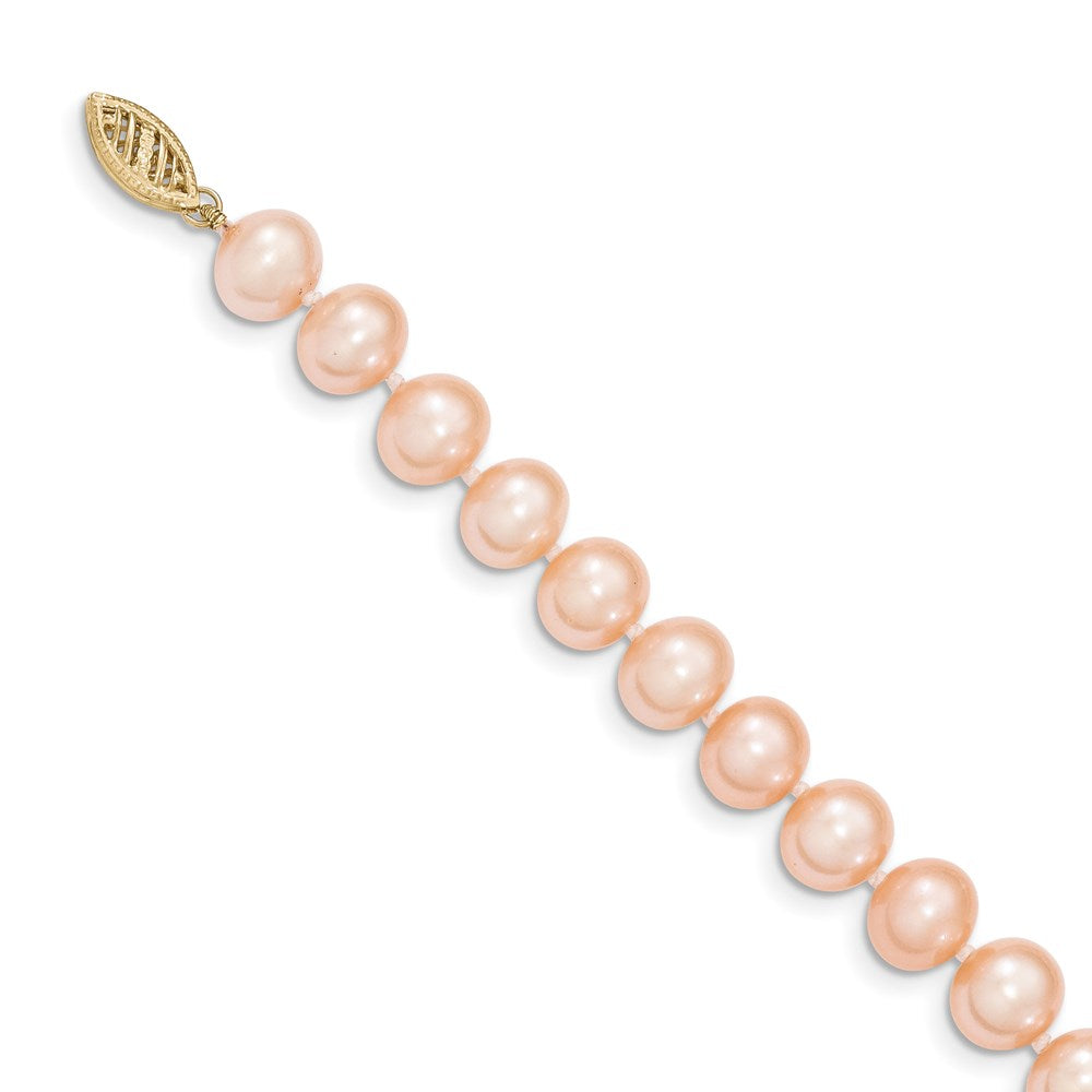 14k 8-9mm Pink Near Round Freshwater Cultured Pearl Necklace