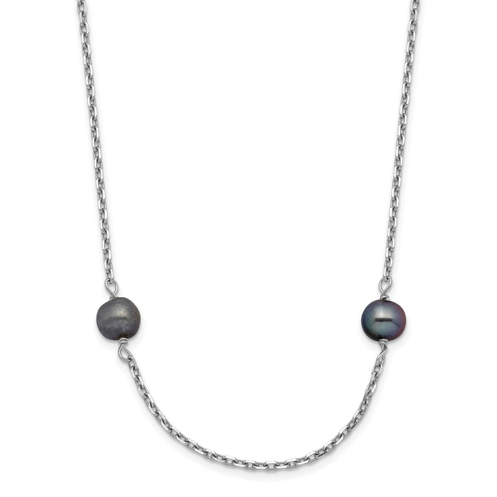 14K WG 4-5mm Black Near Round Freshwater Cultured Pearl 8-station Necklace