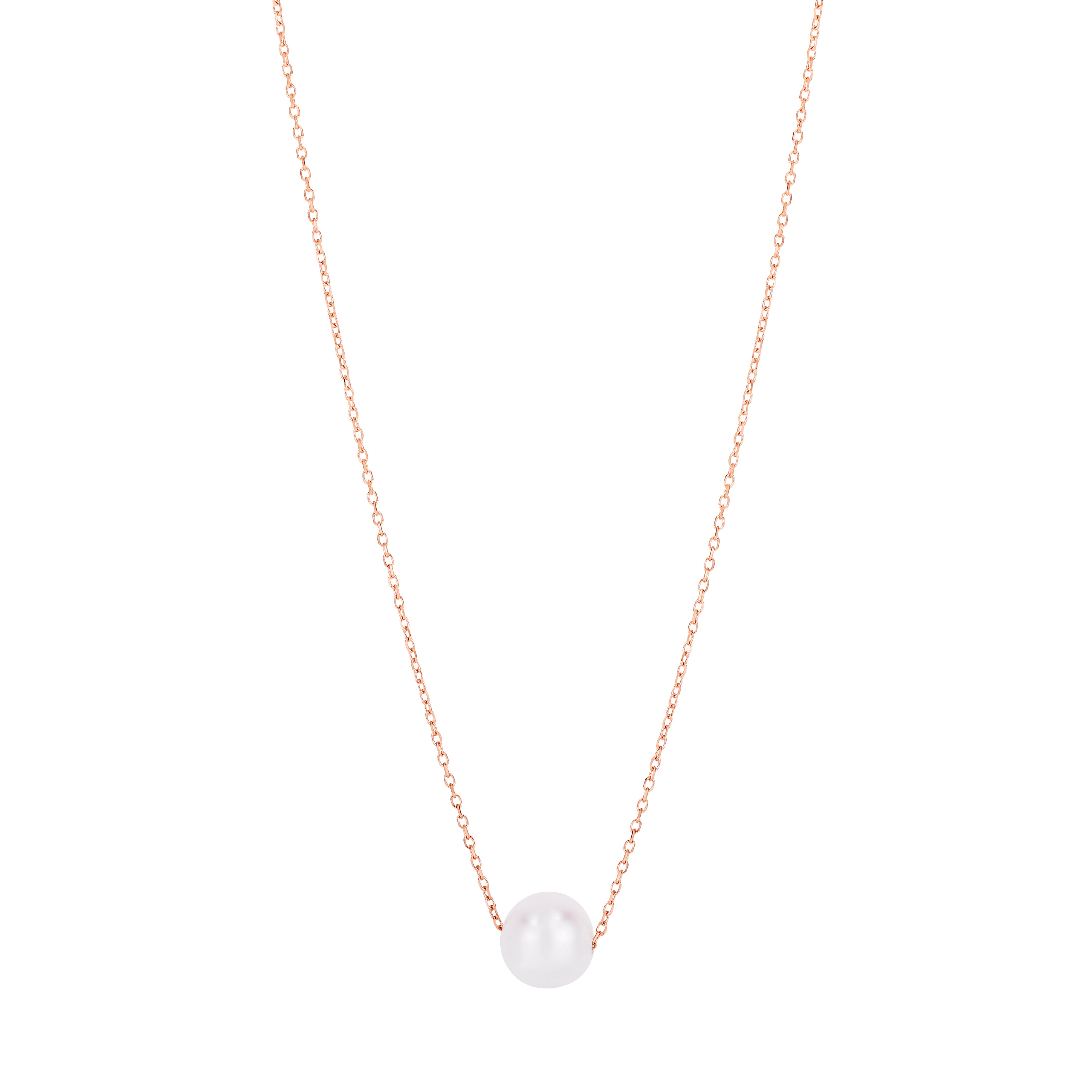 14K Rose Gold Pearl Solitaire 18" Necklace 