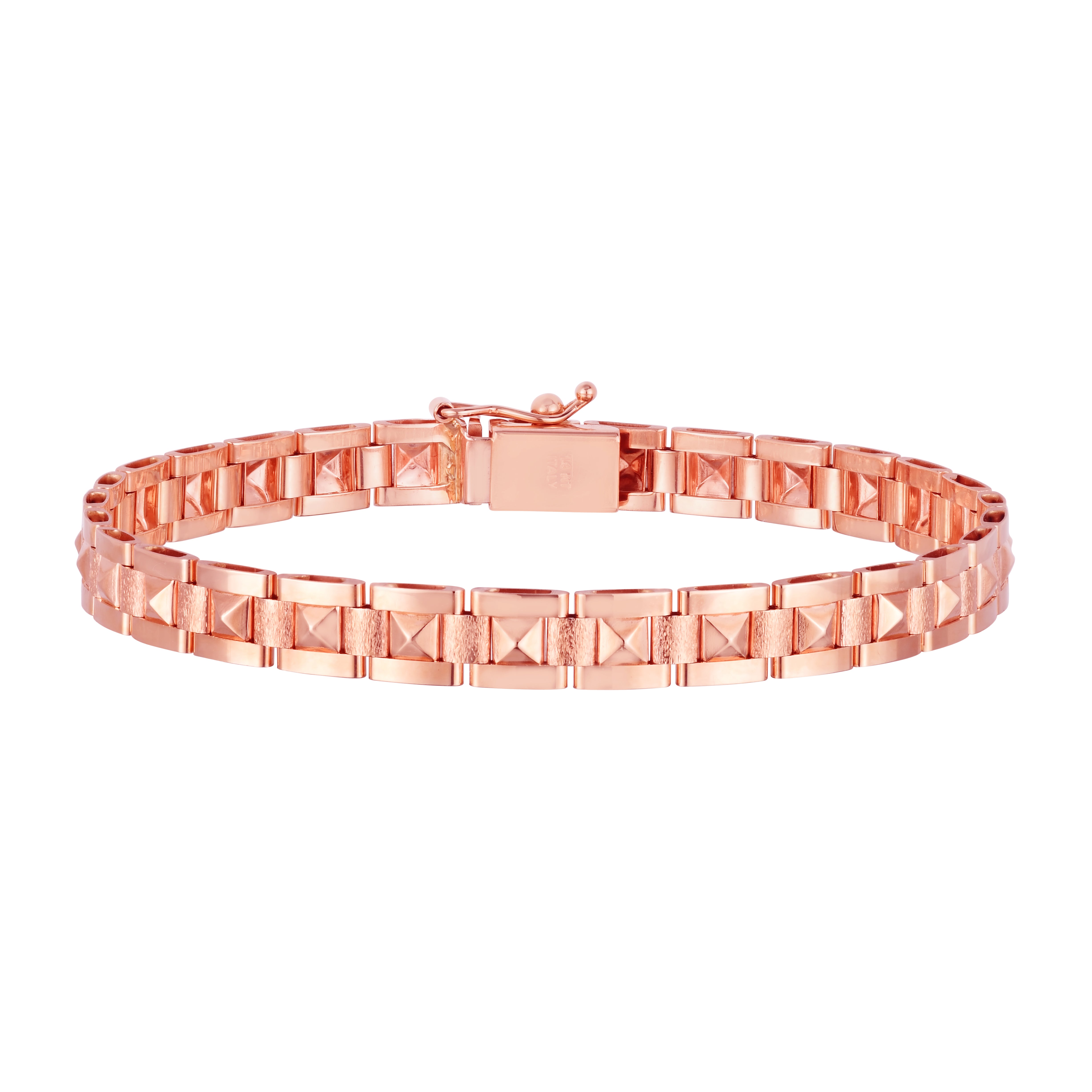 14K Rose Gold 7" Spike Pyramid 6mm Bracelet with Box Clasp