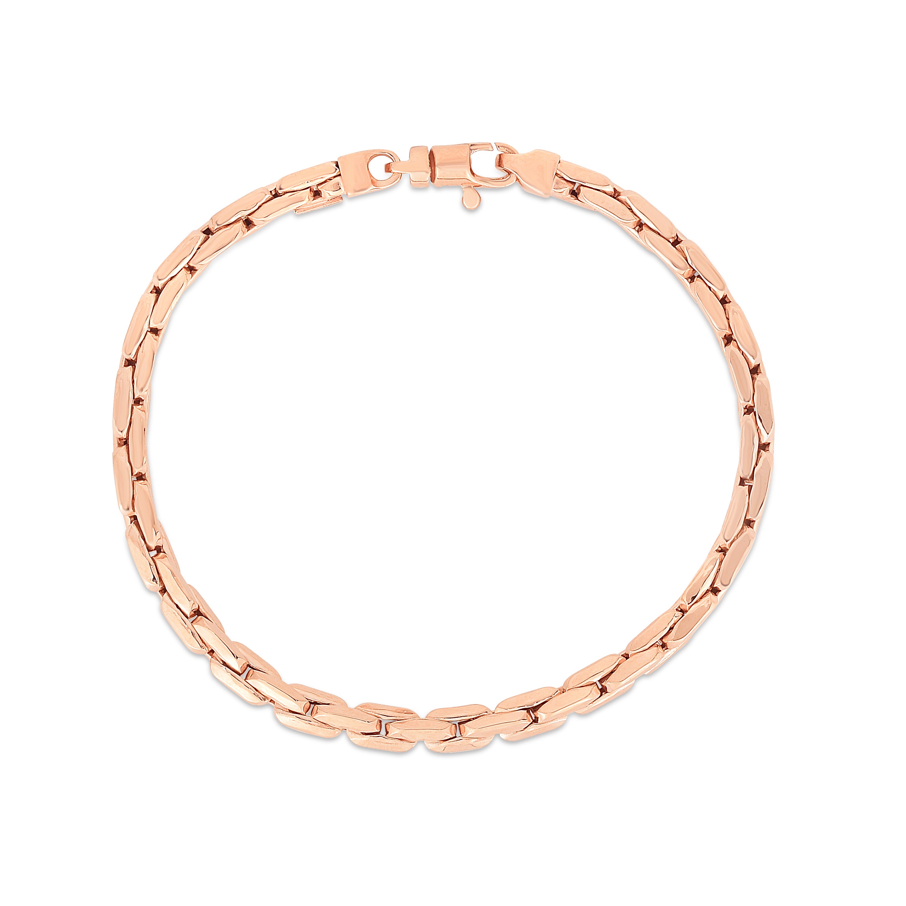 14K Rose Gold 7.5" Polished Compressed Cable Link Bracelet with Lobster Clasp