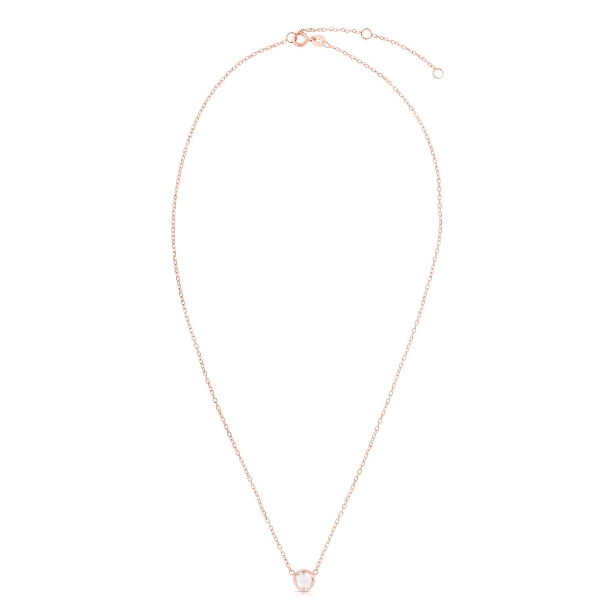 14K Rose Gold 17" Semi-Precious Round White Topaz Solitaire Necklace