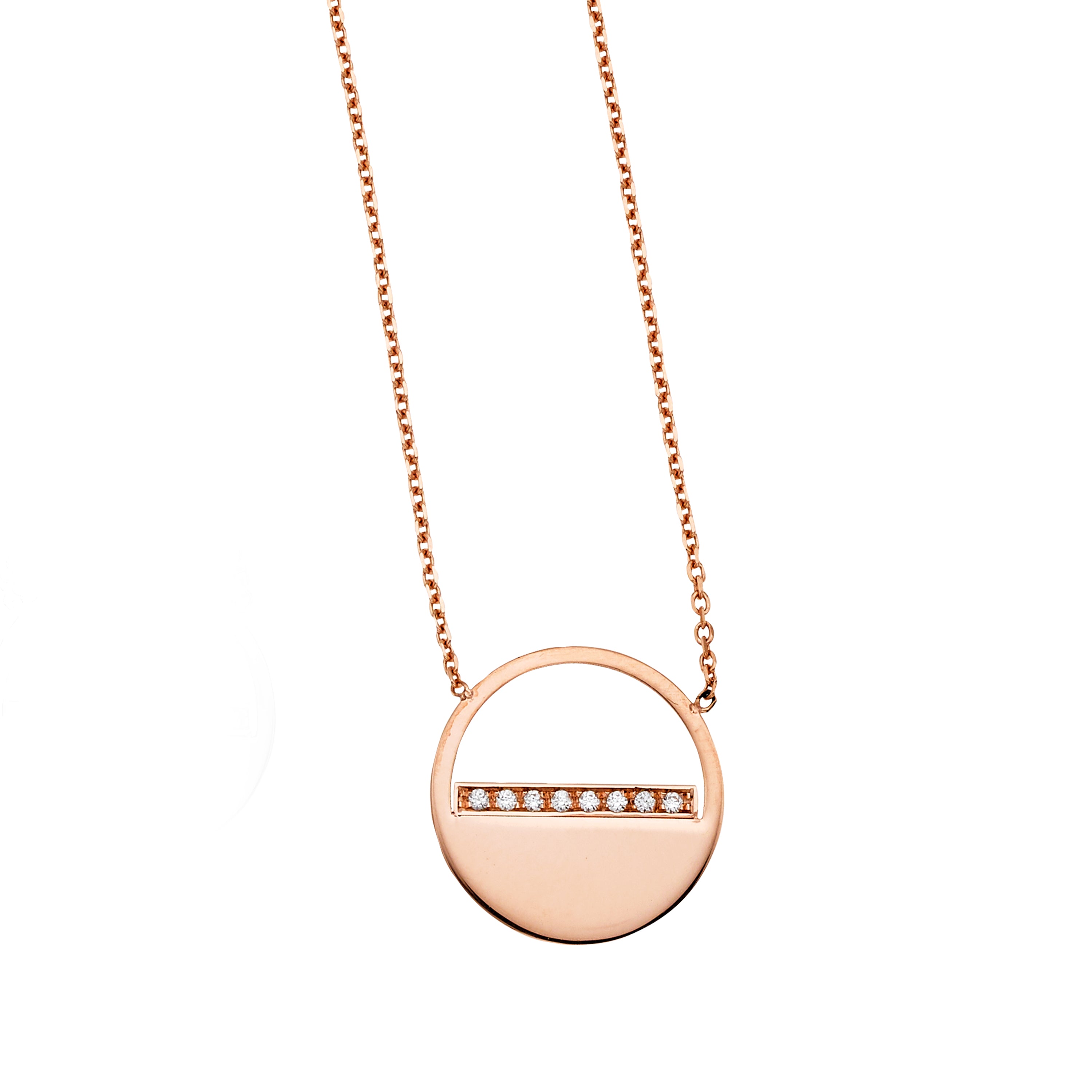 14K Rose Gold 18" Diamond .04ct SOHO Half Disc Necklace