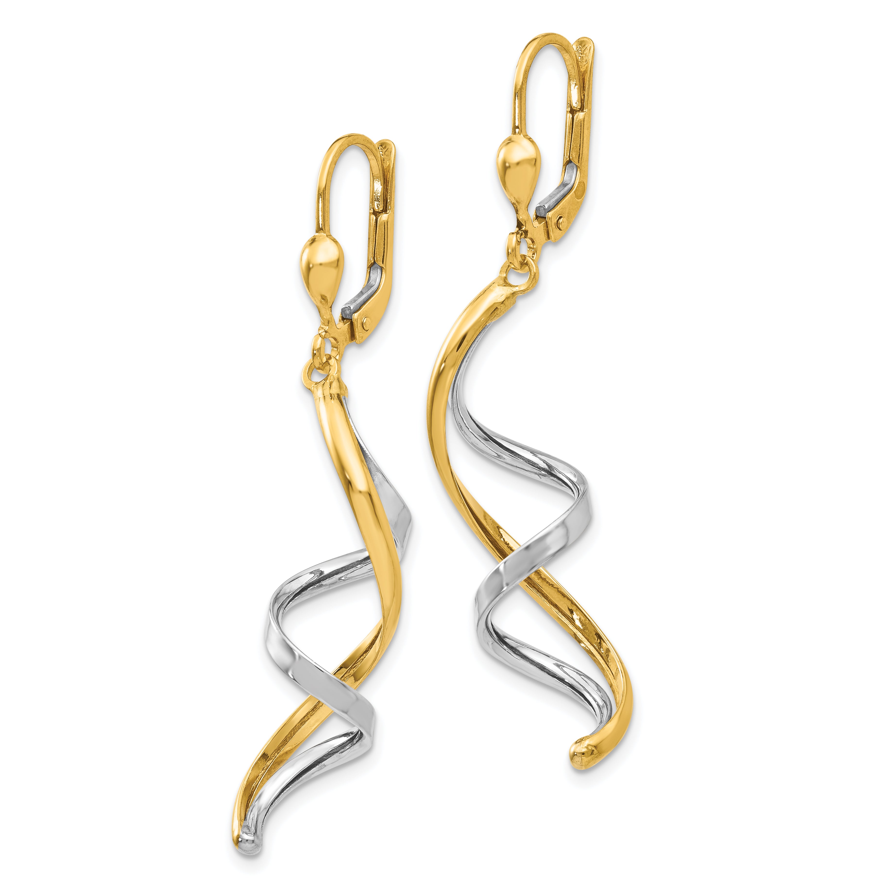 14K Two-tone Spiral Leverback Earrings PRE305