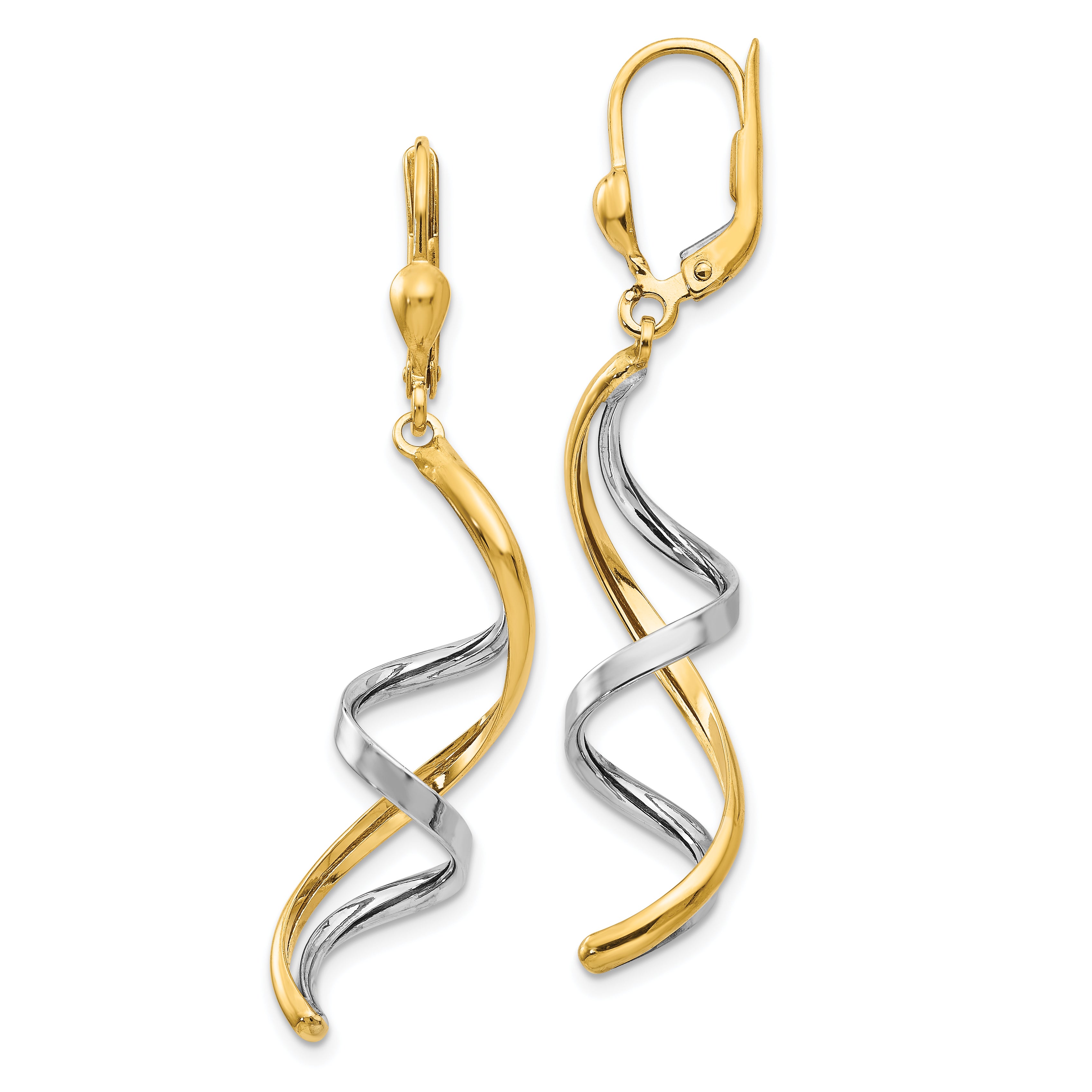 14K Two-tone Spiral Leverback Earrings PRE305