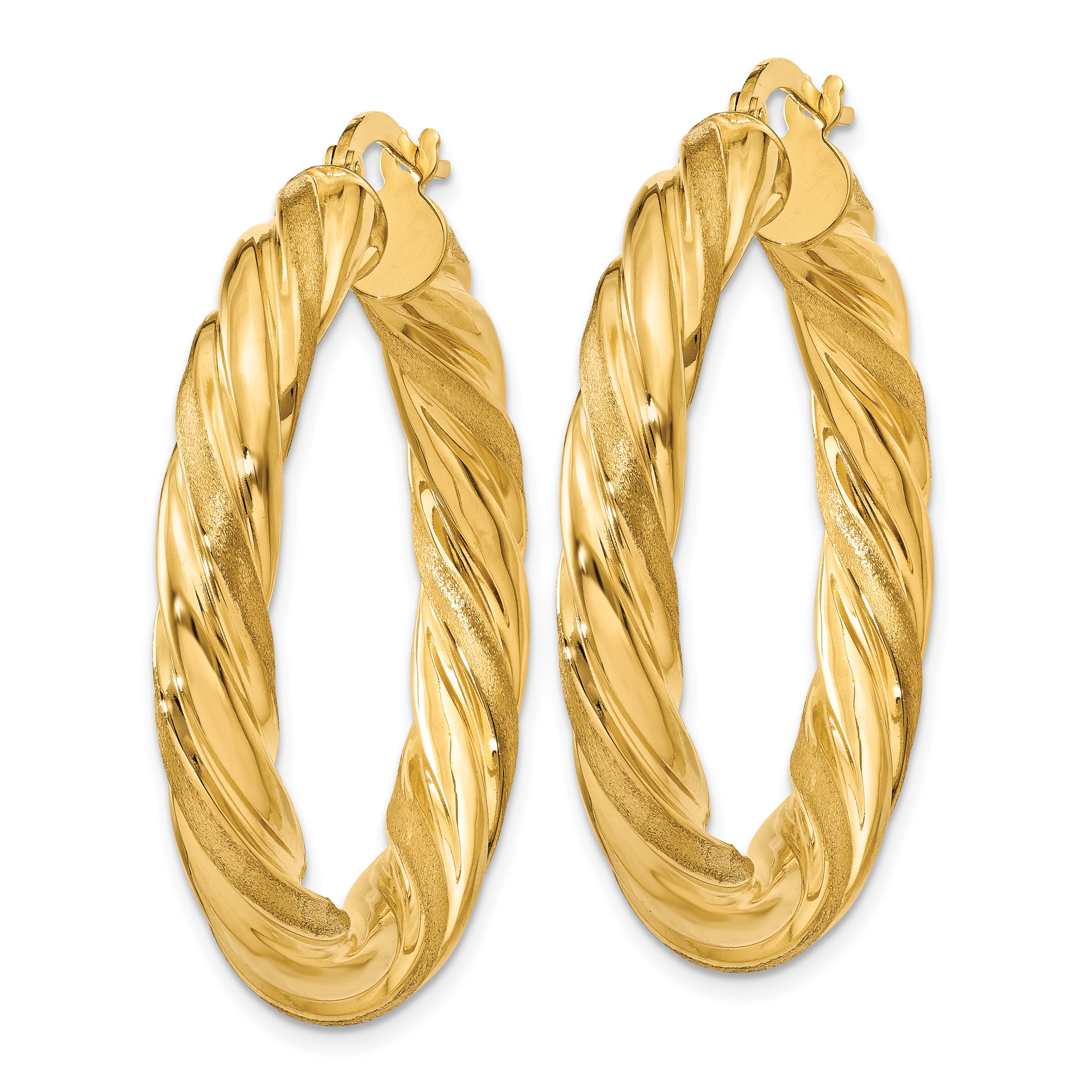 14k Satin & Polished Twisted Hoop Earrings PRE778