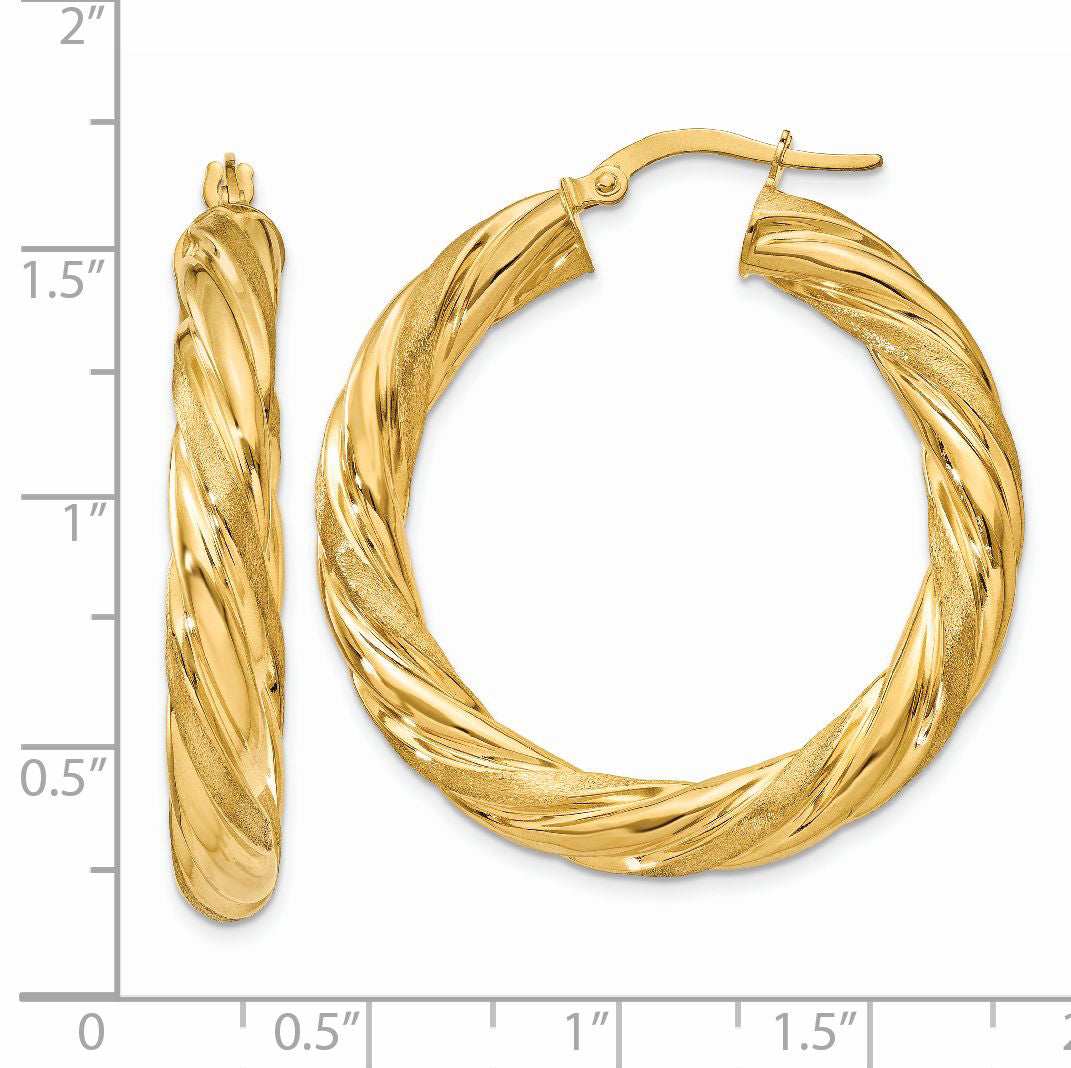 14k Satin & Polished Twisted Hoop Earrings PRE778