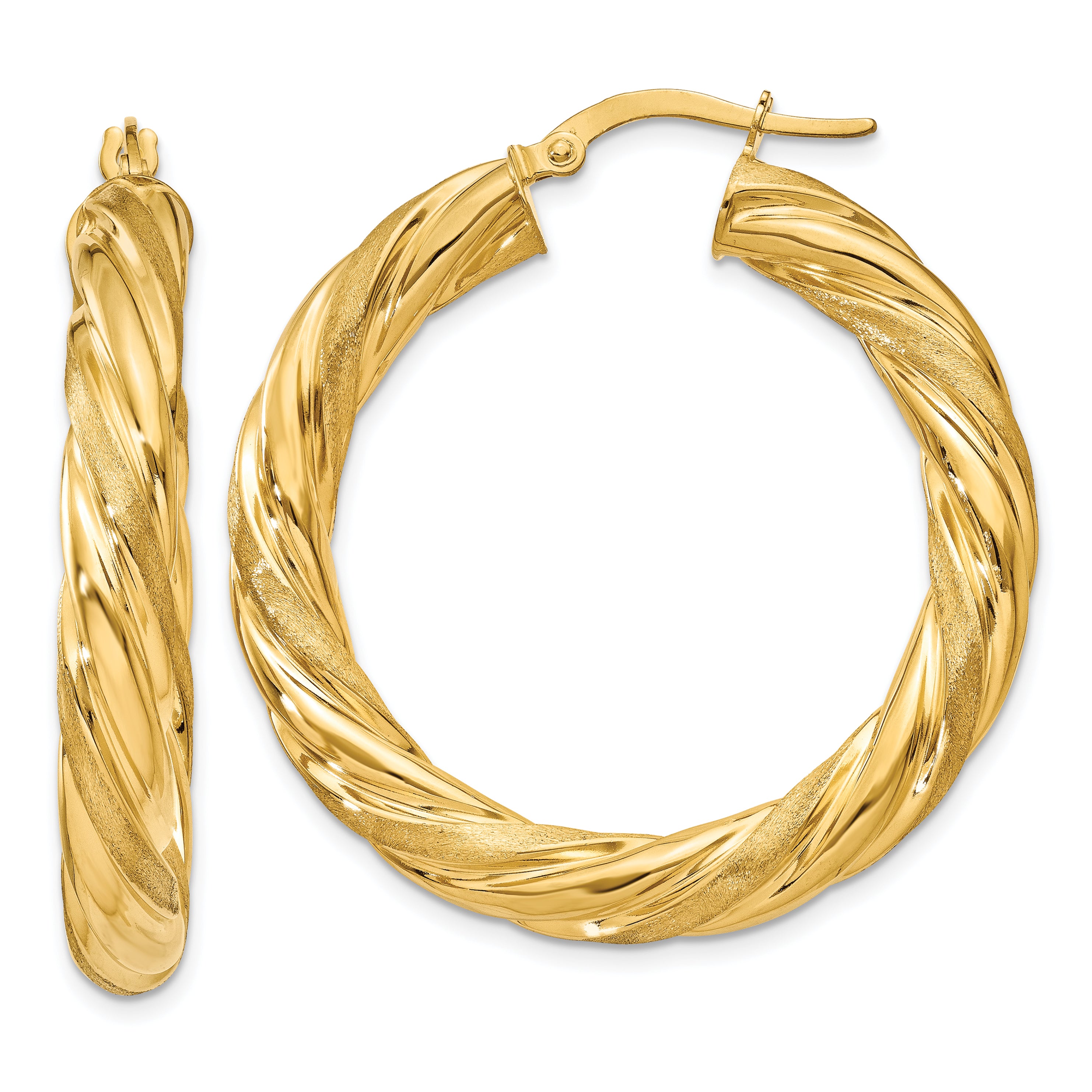 14k Satin & Polished Twisted Hoop Earrings PRE778