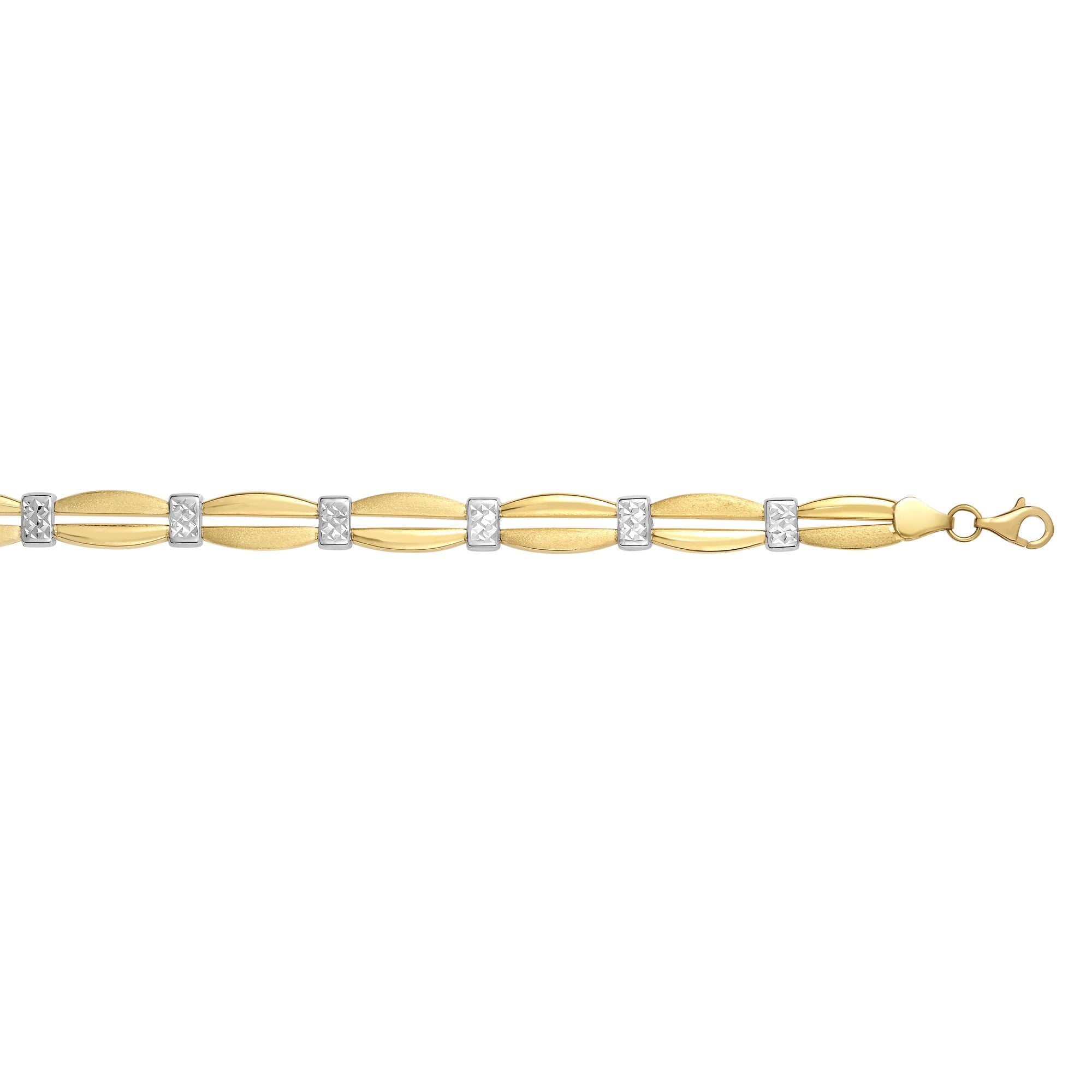 14K Two-tone Gold 7.25" Diamond Cut Station Stampato Bracelet