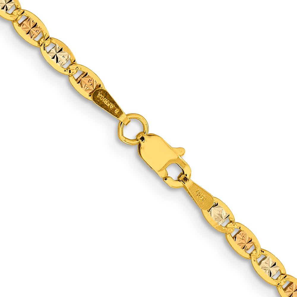 14K 24 inch 2.75mm Tri-color Pav√á Valentino with Lobster Clasp Chain