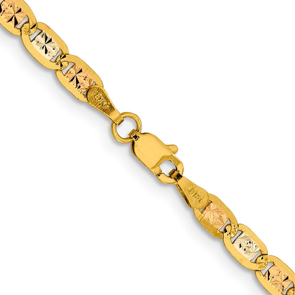 14K 24 inch 3.8mm Tri-color PavÇ Valentino with Lobster Clasp Chain