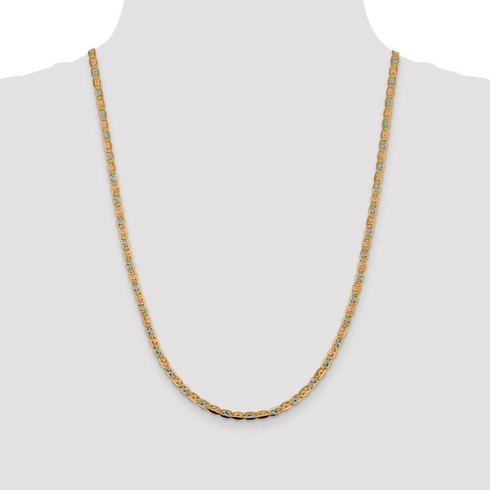 14K 24 inch 3.8mm Tri-color PavÇ Valentino with Lobster Clasp Chain